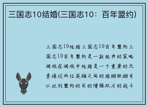 三国志10结婚(三国志10：百年盟约)